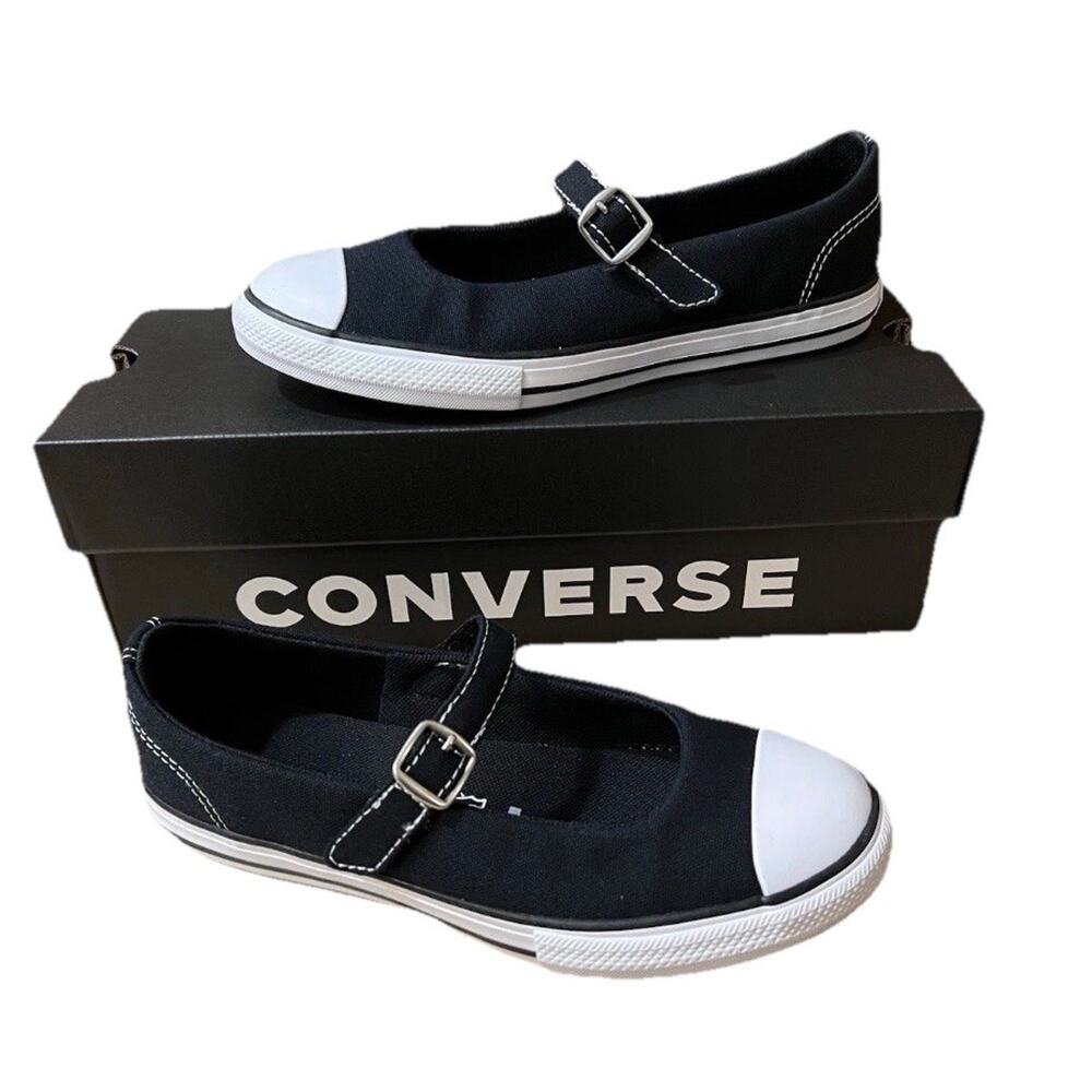 Converse Chuck Taylor All Star Youth Size 2 Black Dainty Mary Janes NEW In Box